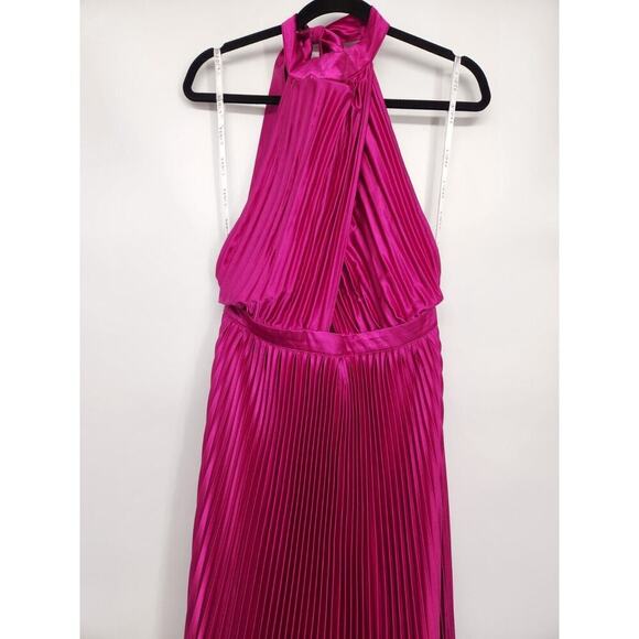 NWD L'IDEE Renaissance Halter Split Pleated Gown Maxi Dress US 10 Purple #9K503 - Picture 5 of 16